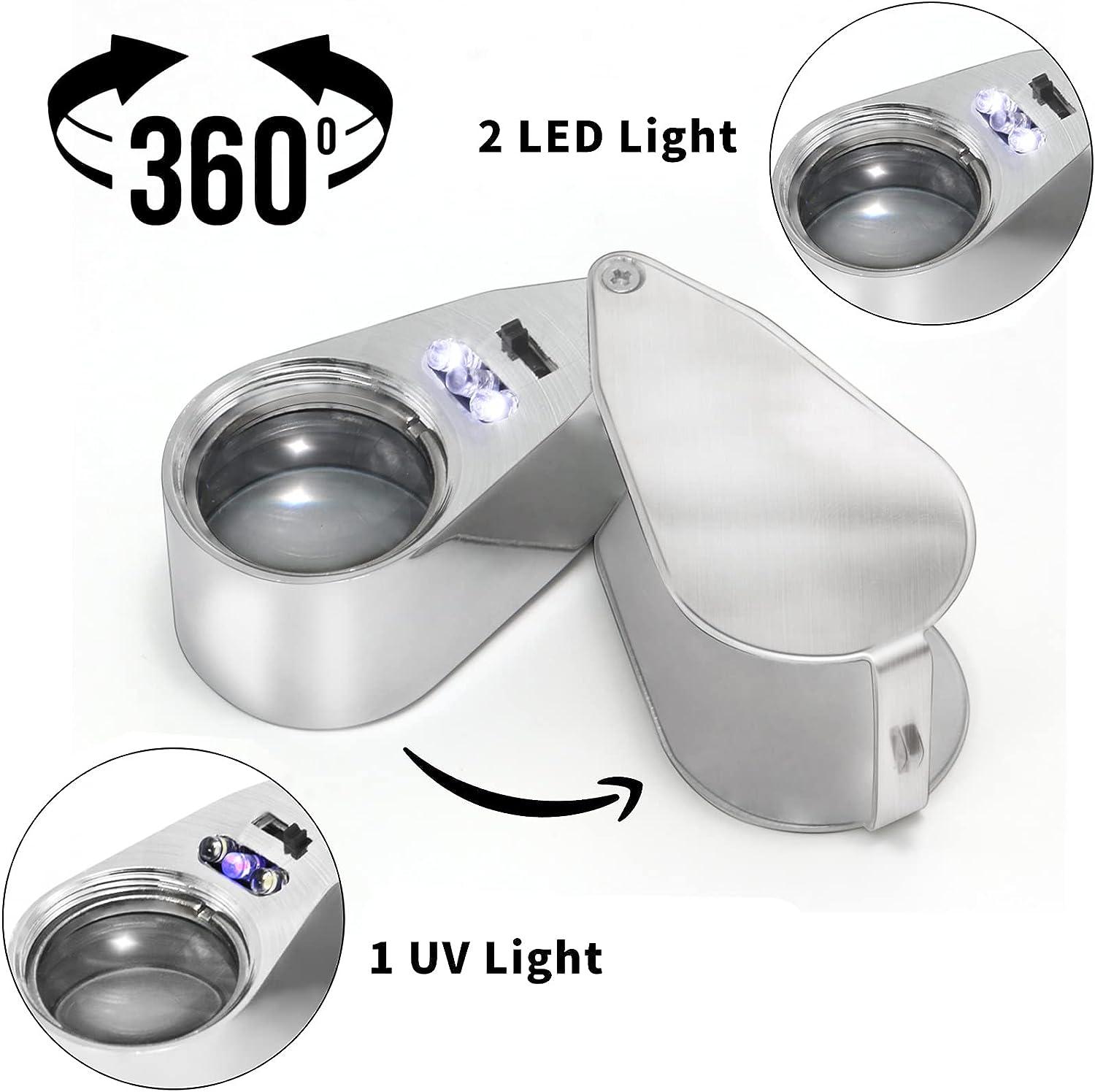 40X Full Metal Illuminated Jewelers Eye Loupe Magnifier, Small