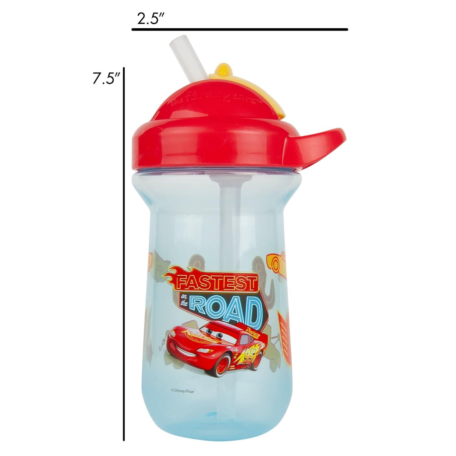 The First Years Disney/Pixar Cars Toddler Straw Cup - Spill Proof Flip Top Toddler  Sippy Cups - 18 Months and Up - 10 Oz Disney Pixar Cars 1 Count
