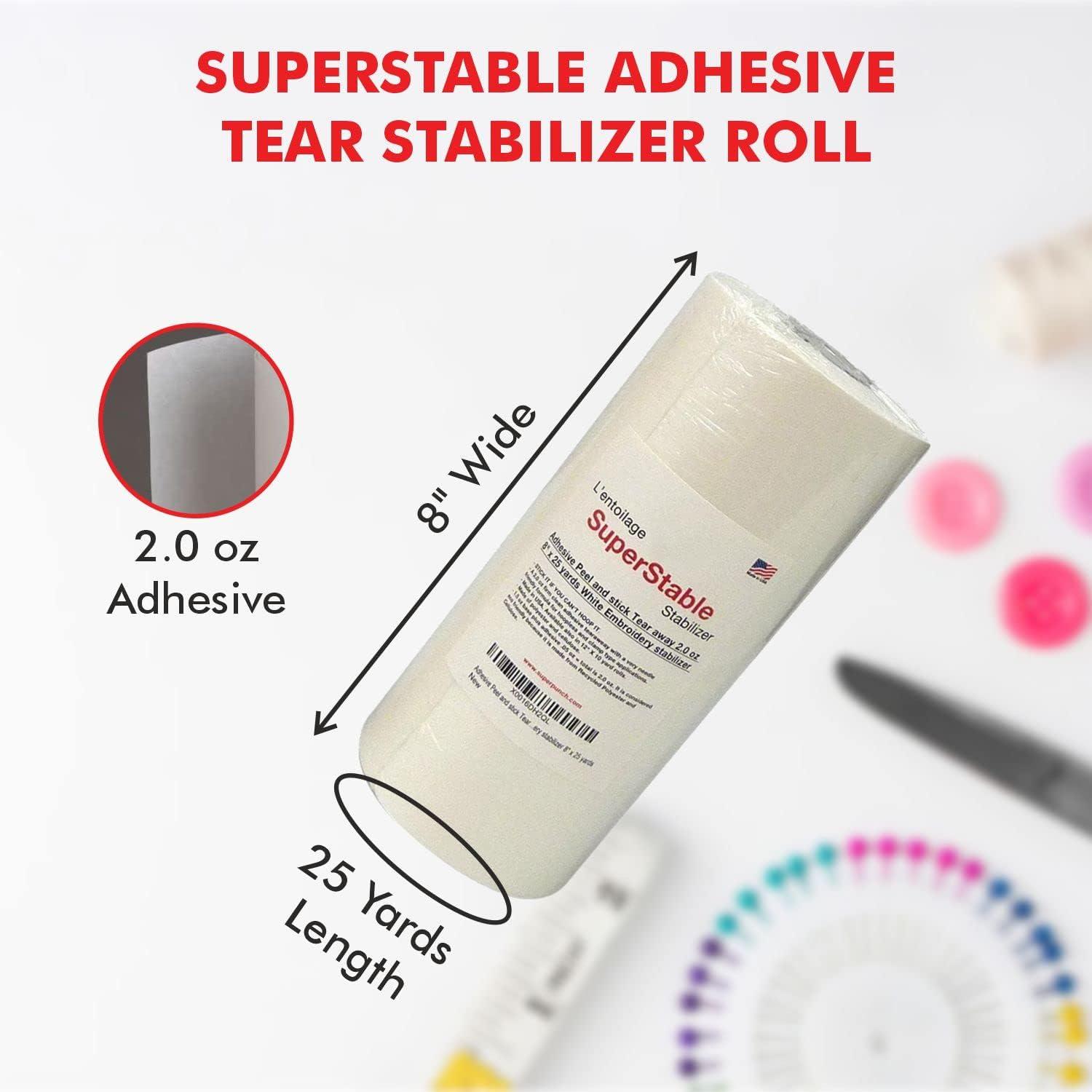 Superpunch 1.5 oz White Tear Away Stabilizer for Embroidery - 12 inch x 10  Yard Roll, SuperStable Tear Away Machine Embroidery Stabilizer Backing
