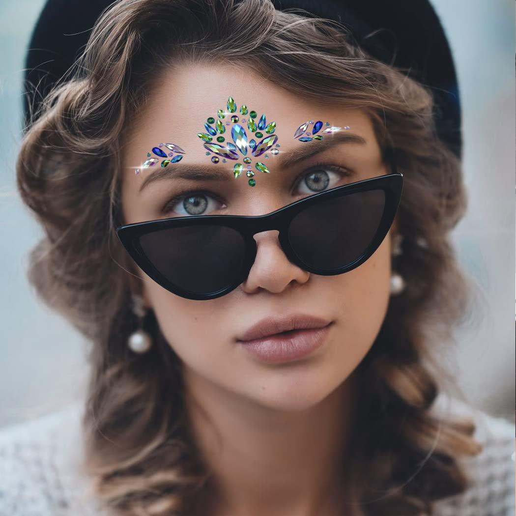 Ludress Crystals Face stickers Rave mermaid face jewels festival glitter  face gems Rhinestone eye tattoos Party Temporary tear makeup for Women and