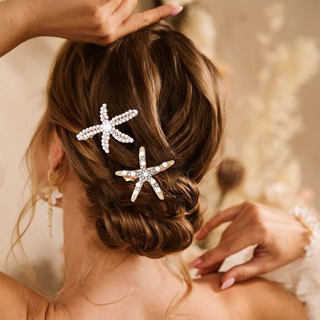 Starfish Hair Clip Pearl Clips for Hair accessories for Brides Pearl  Barrettes for Womens Hair Pieces for Wedding Crystal Starfish Hair Clips  for
