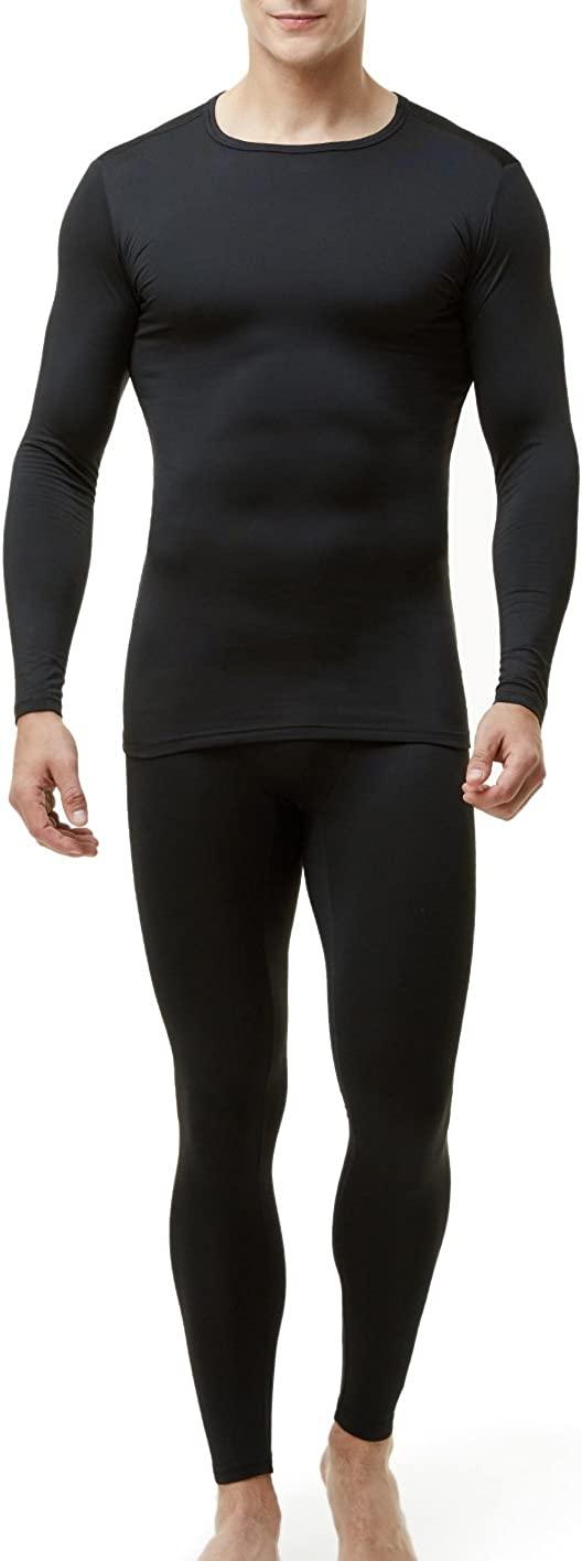 TSLA Mens Thermal Underwear Set Microfiber Soft Fleece Lined Long Johns  Winter Warm Base Layer Top Bottom Soft Micro Fleece Black Medium