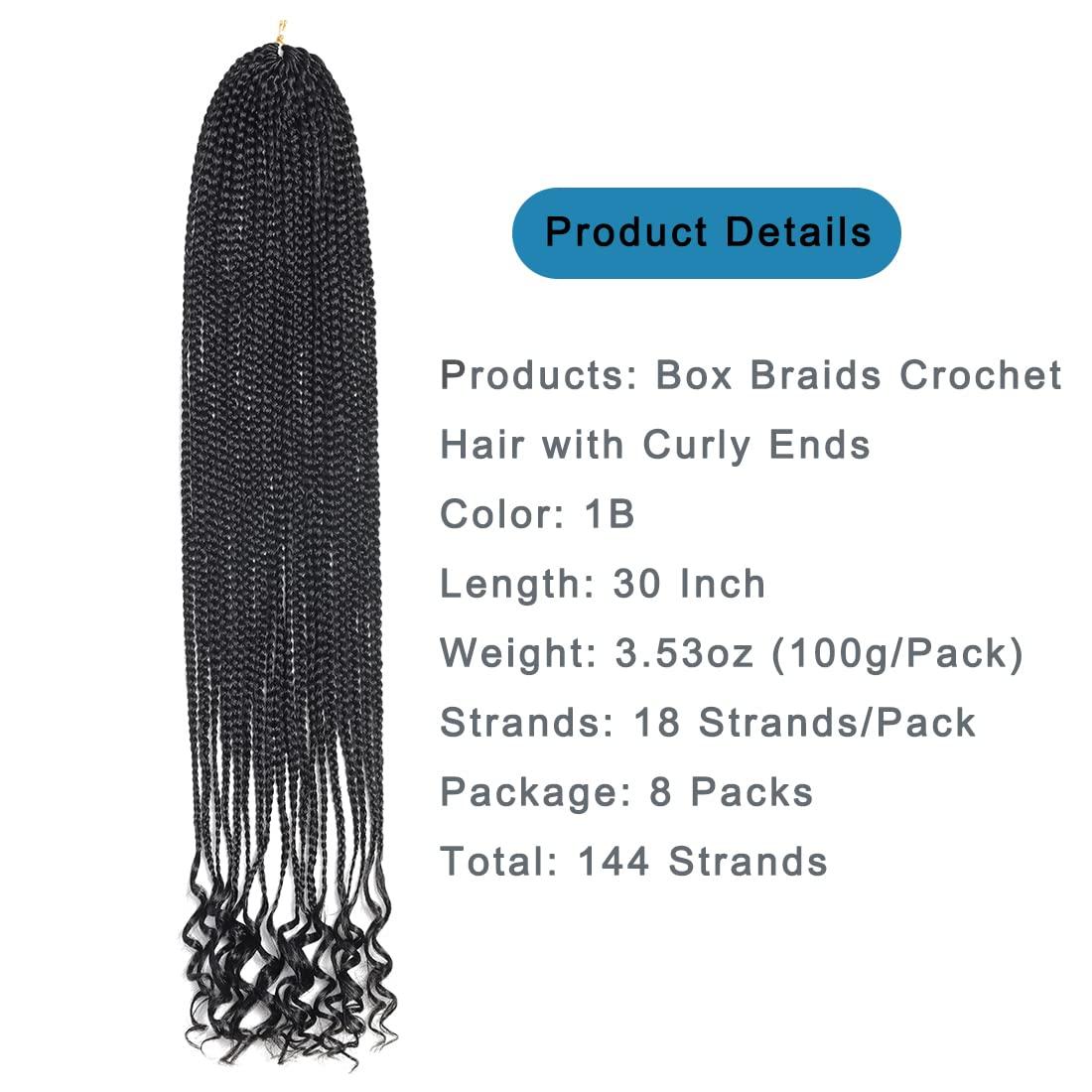 8 Packs 30 Inch Crochet Box Braids Hair with Curly Ends Pre Looped Crochet  Braids Box Braids Crochet Hair Goddess Box Braids Crochet Hair Extensions  Braiding Hair 30 Inch (Pack of 8)