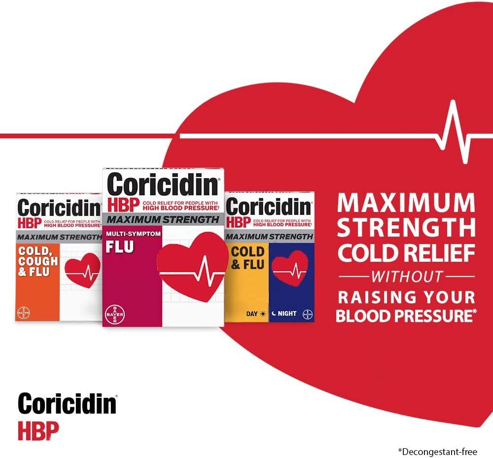 Coricidin Hbp Decongestant Free Maximum Strength Multi Symptom Flu Tablets 24 Count 1249