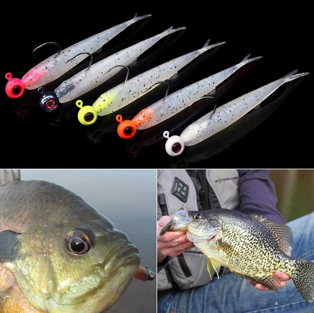 XFISHMAN Crappie-Baits- Plastics-Jig-Heads-Kit-Shad-Minnow-Fishing-Lures-for Crappie-Panfish-Bluegill-40-Piece Kit - 30 Bodies- 10 Crappi