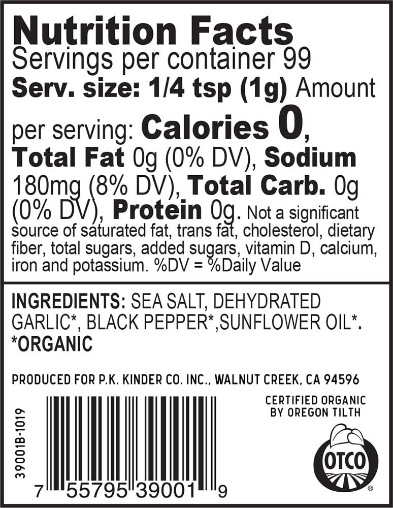 Kinder's Organic The Blend Seasoning (Salt, Pepper and Garlic), Premium  Quality Seasoning, MSG Free and USDA Certified Organic, 3.5oz