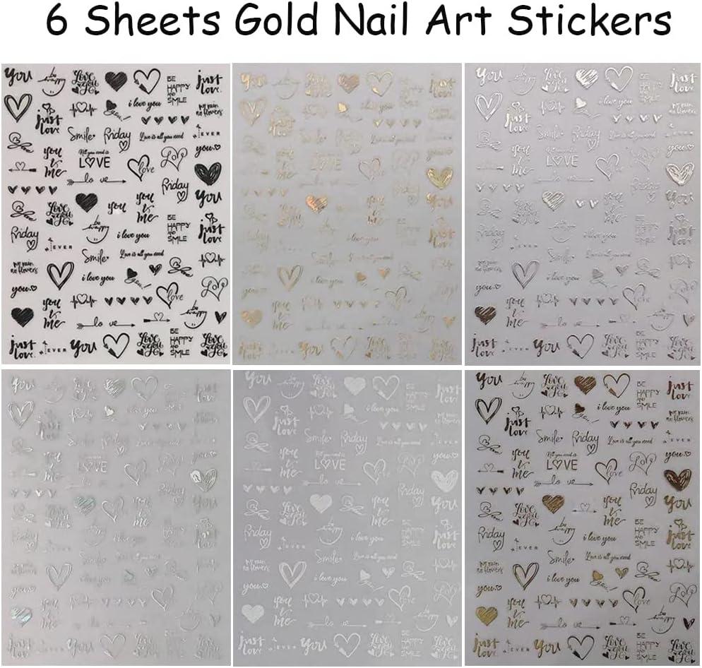  30 Sheets Gold Nail Stickers 3D Nail Art Supplies