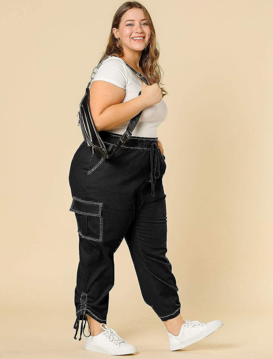 AMZ PLUS Women's Plus Size Cargo Pants Baggy High Elastic Waist