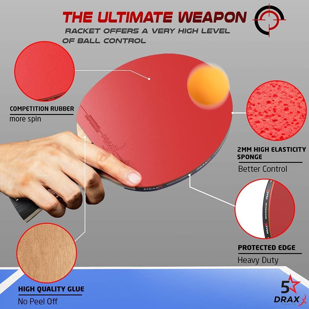 Draxx Sports Ping Pong Paddle, 5 Stars Grade Racket, Carbon Fiber &  Premium Rubber, 1st Competition Table Tennis Paddle in Europe, Advanced &  PRO Players
