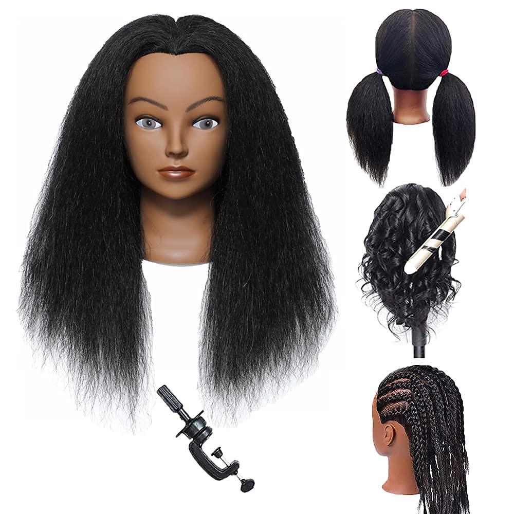 Traininghead 100% Real Hair Mannequin Head Training Head Cosmetology Doll  Head Manikin Practice Head Hairdresser With Free Clamp Holder Female (Black  Hair A) 16 Inch (Pack of 1)