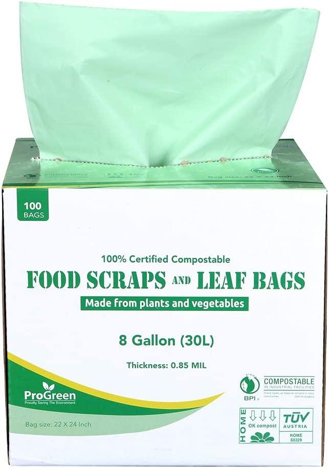 ProGreen 100% Compostable Bags 13 Gallon, 100 Count, Extra Thick