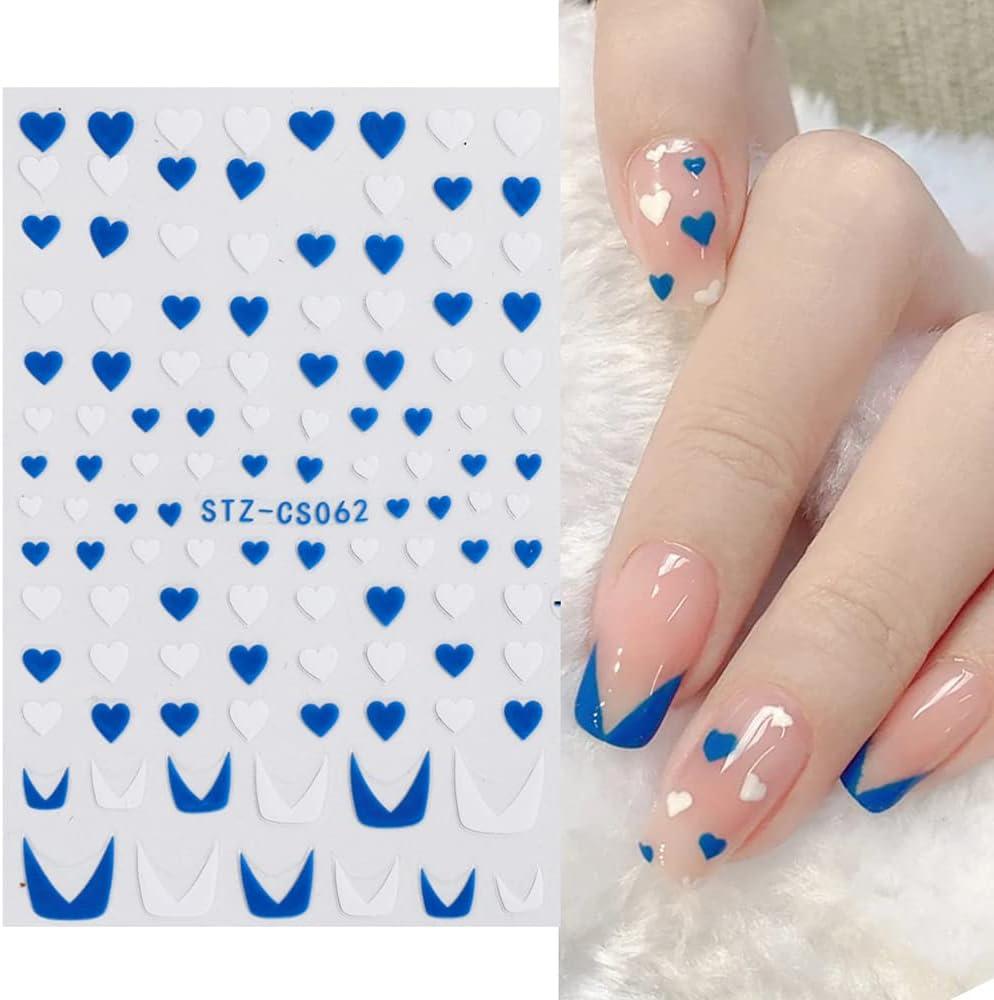 3D Blue Pink Flowers Nail Stickers Geometric Lines Golden Strips