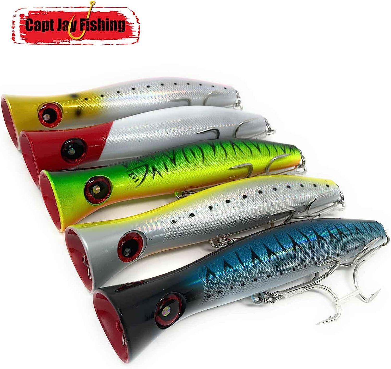 Top Water Popper Fishing Lures Saltwater, Pack of 6 Large Popper Lures  Treble Hooks Surf Fishing Lures for ‎Bass, Tuna, Trout, Striped Bass Popper