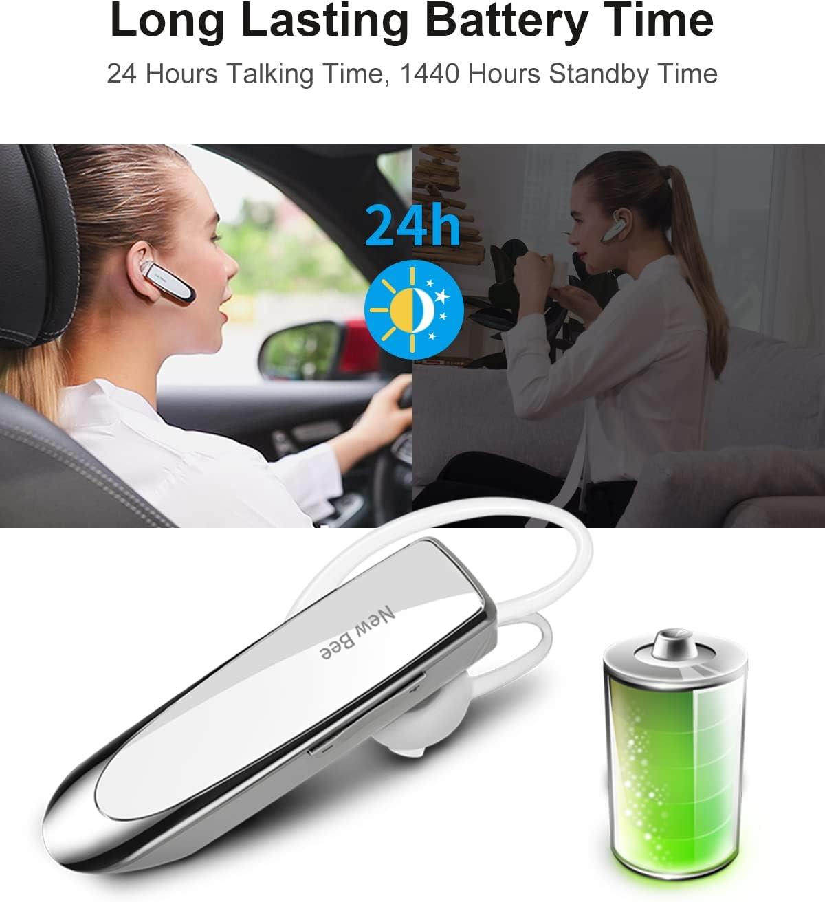 NEWBEE Single Wireless Bluetooth Headset Earphone Noise Cancelling Mic  Sports Headphone Hands-Free Earbuds 24 Hrs Driving Office