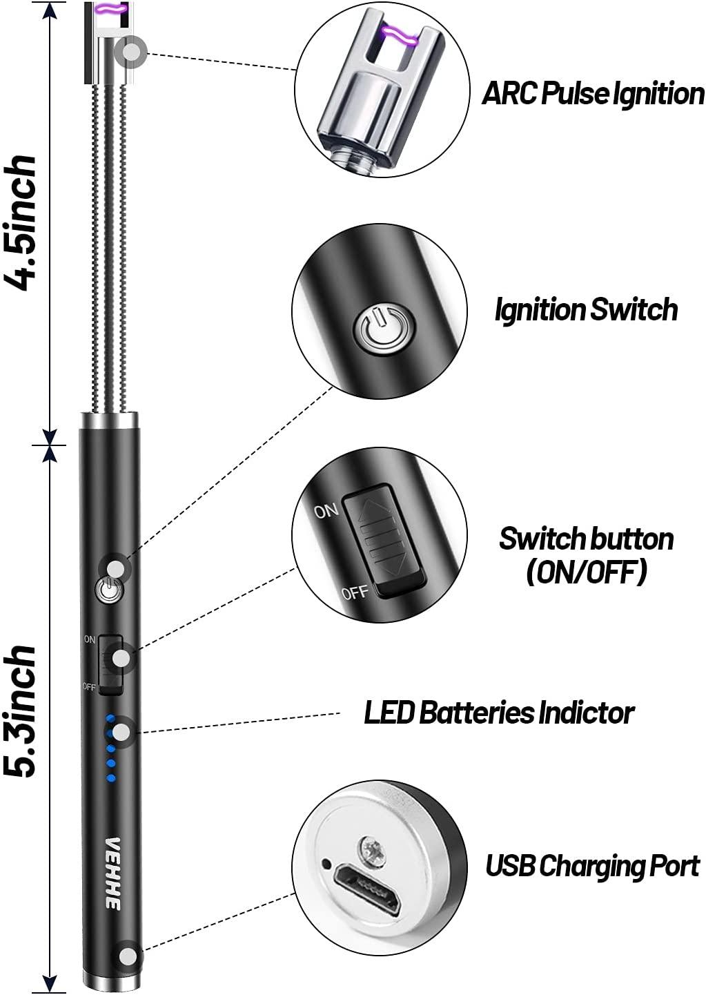 Electric Lighter with Led Light (Black)
