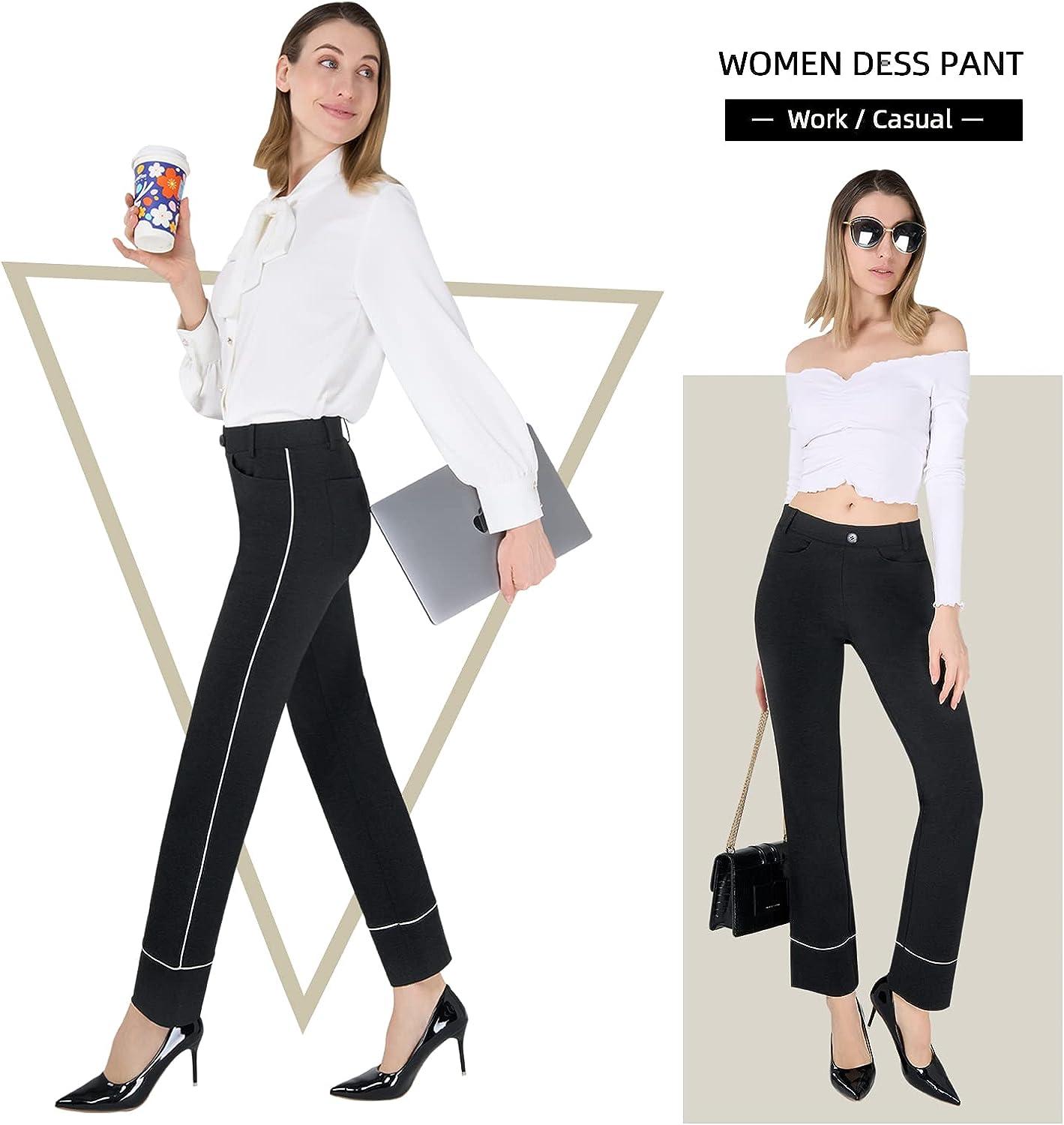 Work Pants for Women, Stretch Dress Pants with Pockets, Straight Leg Slacks