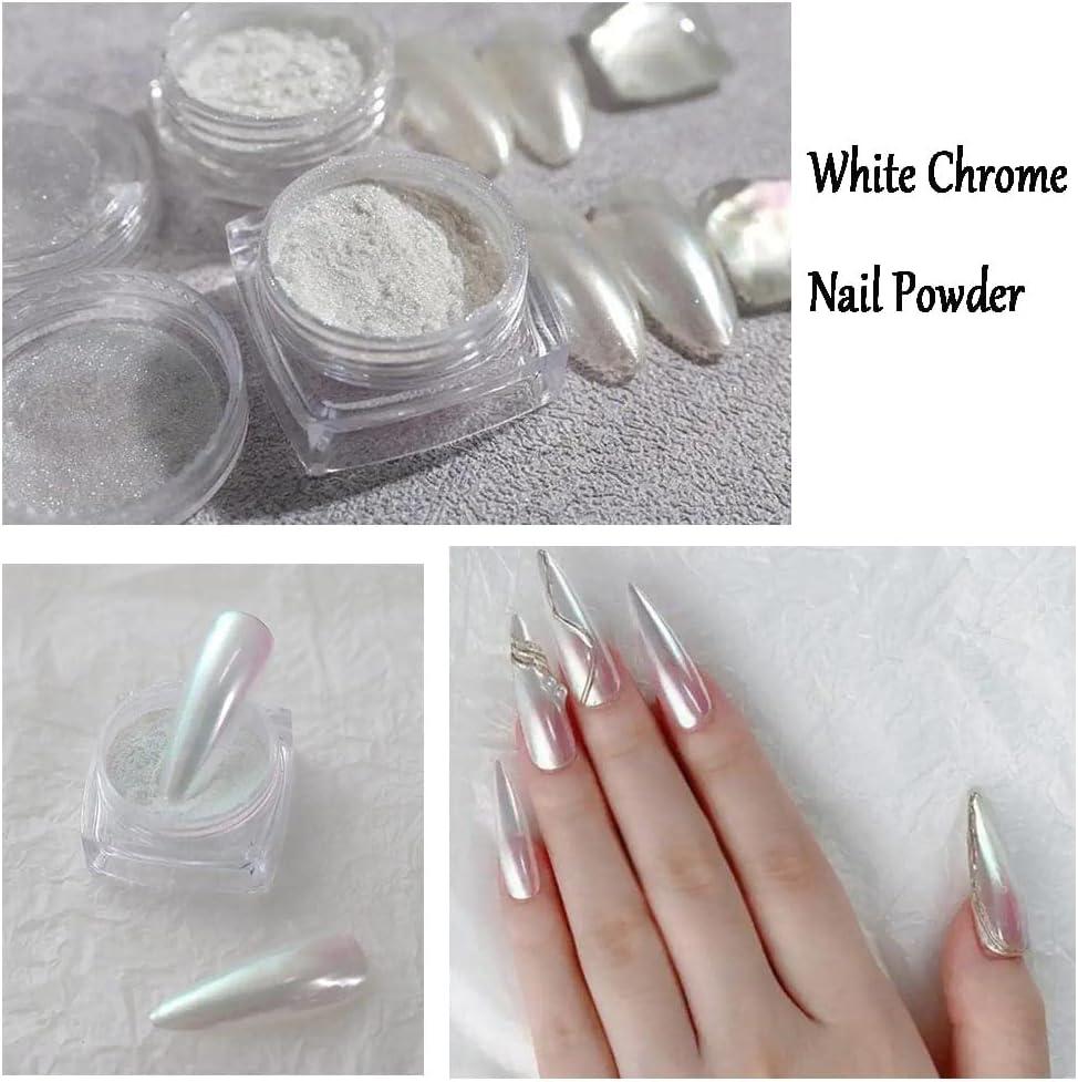 1 Box Pearl Nail Powder, Pearlescent White Nail Powder Pigment, High Gloss  Glitter Nail Art, Holographic Ice Aurora Dust Nail Powder, White Chrome
