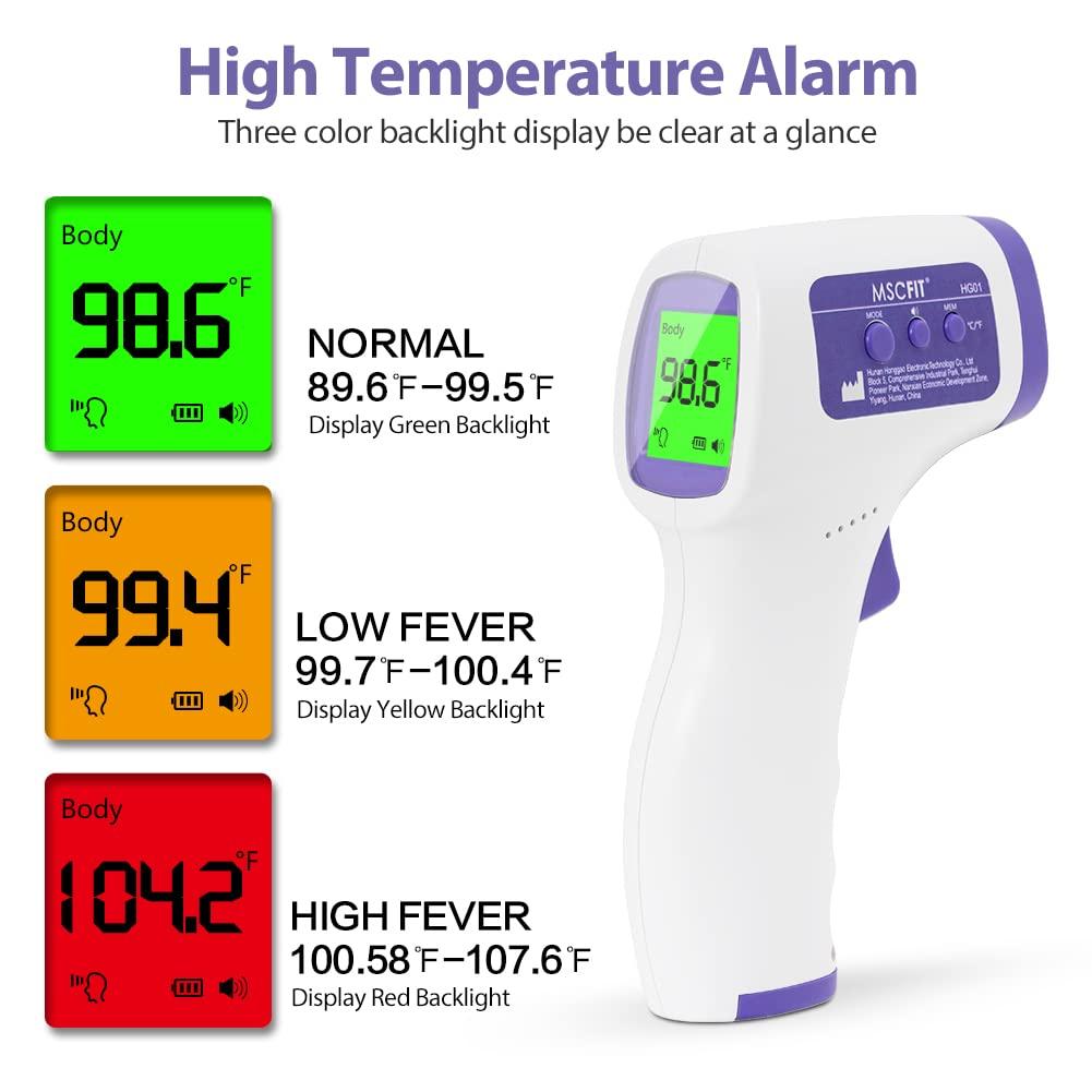 Non-Contact Digital Display Forehead Thermometer 3 Color Alarm