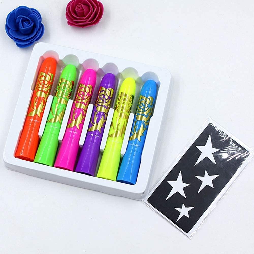 Broadsheet 12 Pcs Glow in The Dark Body Face Paint Neon Glow in The Black Light UV Fluorescent Crayons Paint Sticks Makeup Kit for Kids Adults