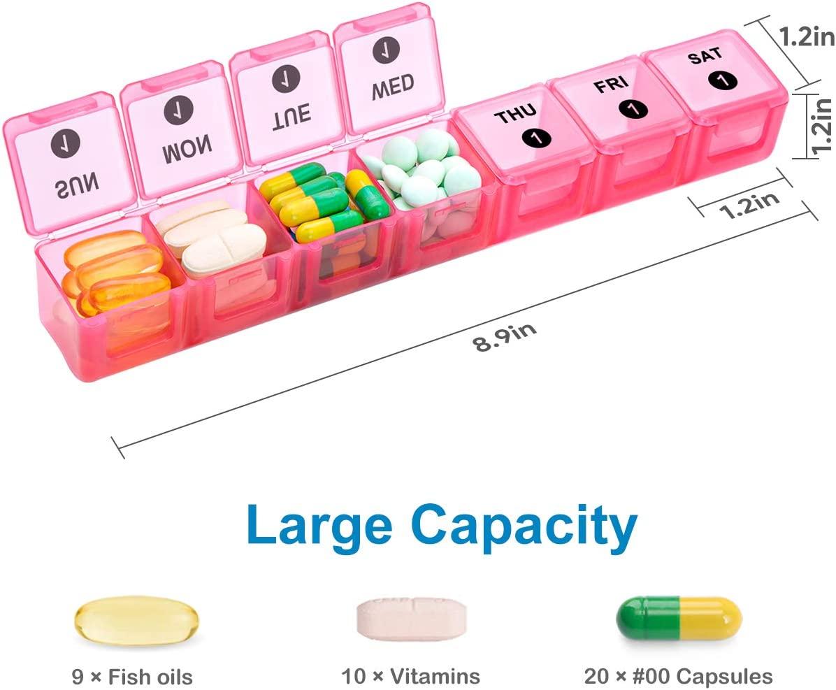 Med Manager Mini Medicine Organizer and Pill Case, Holds (10) Pill Bottles  - (6) Standard Size and (4) Large Bottles, Purple, 12 inches x 6 inches x 3