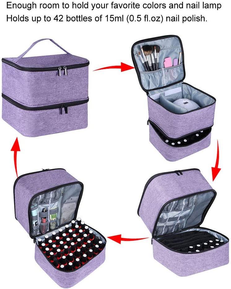 Brynnl Nail Polish Organizer Case, Fingernail Polish Travel Organizer with Handle, Holds 30 Bottles, 1 LED Nail Lamp Nail Art Supplies, Double Layer