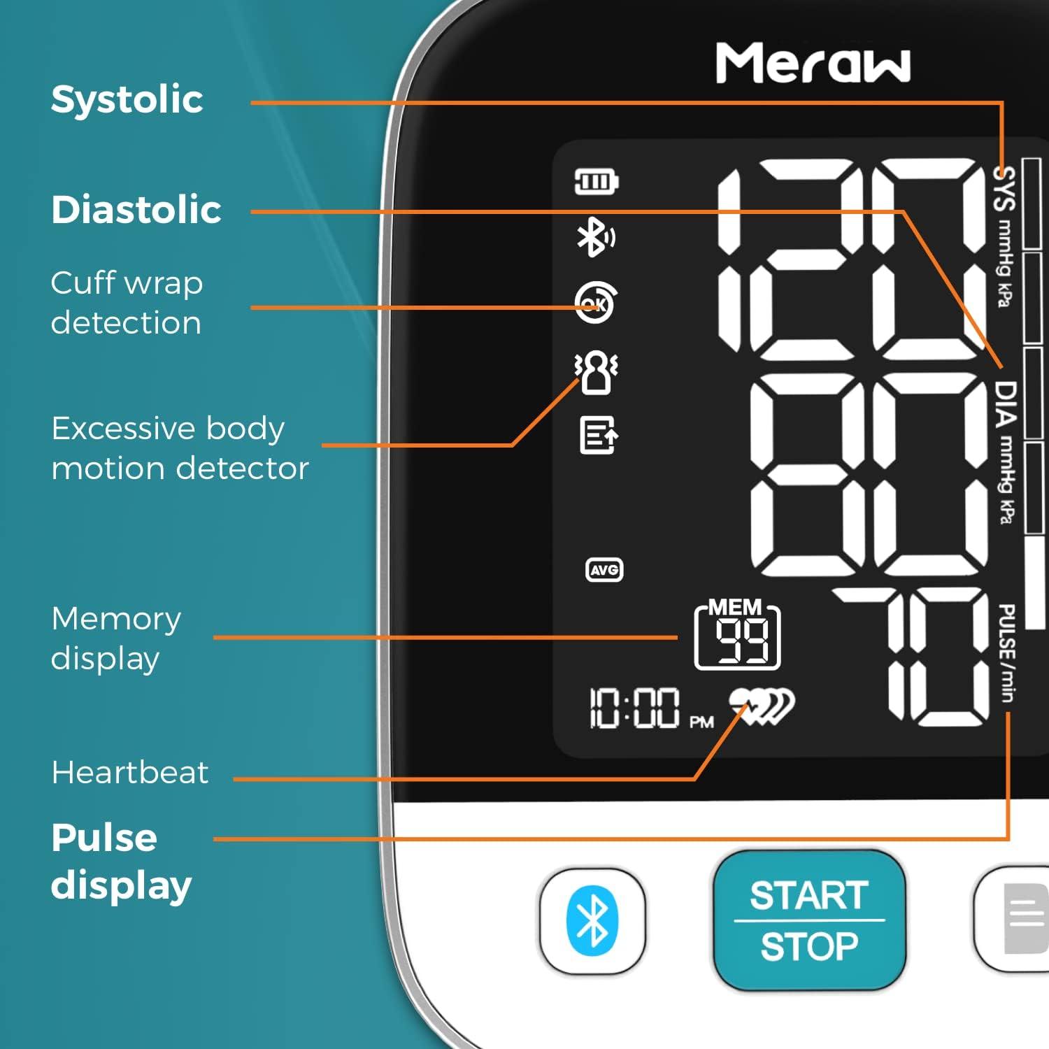 Meraw Bluetooth Blood Pressure Monitor for Home use, high Accuracy Blood  Pressure Cuff Arm 8.7-16.5' with Irregular Heartbeat Monitoring, Unlimited