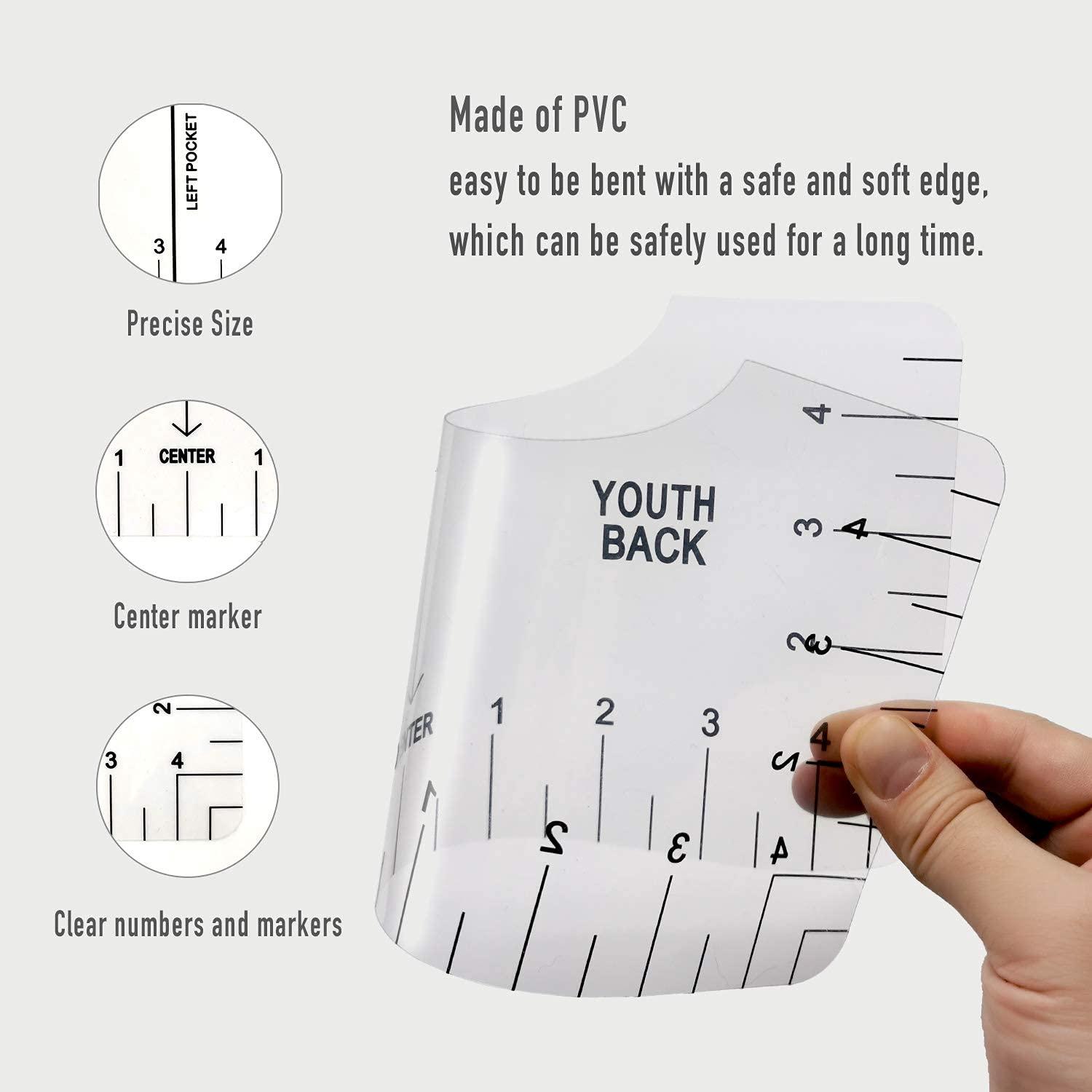  FINFINLIFE Acrylic T-Shirt Ruler for Vinyl Alignment, Shirt  Measurement Tool for Heat Press, Tshirt Alignment Tool for Infant Toddler  Youth Adult, Front & Back Measurement for Scoop Neck & V-Neck 