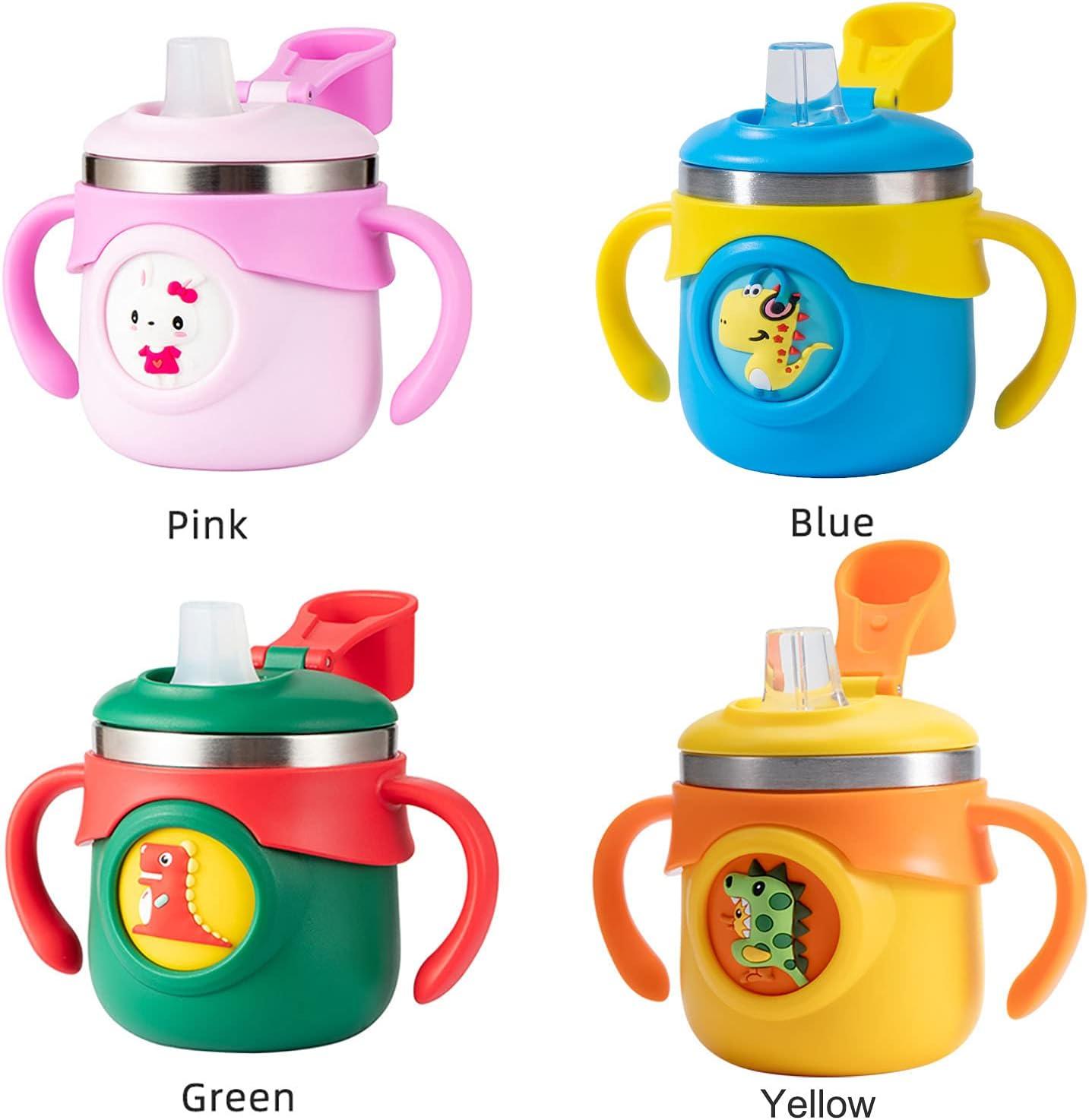 Toddler Cups Stainless Steel Sippy Cups with Straws for Toddler Water  Bottle with Handles and Weighted Gravity Ball Scale Lid Transition Sippy Cup  For Baby kids Bottles Dinosaur Tumblers Cups 9 Ounce