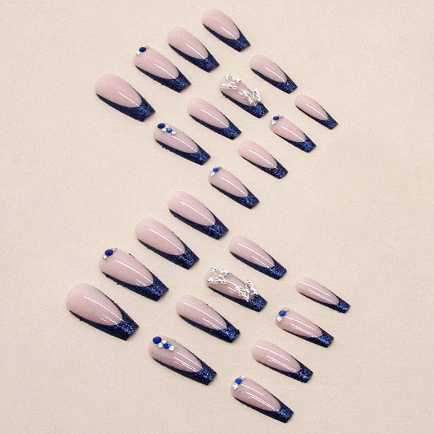 Purple With Rhinestones Acrylic Nails Fake Nails Coffin Shape Nail Art