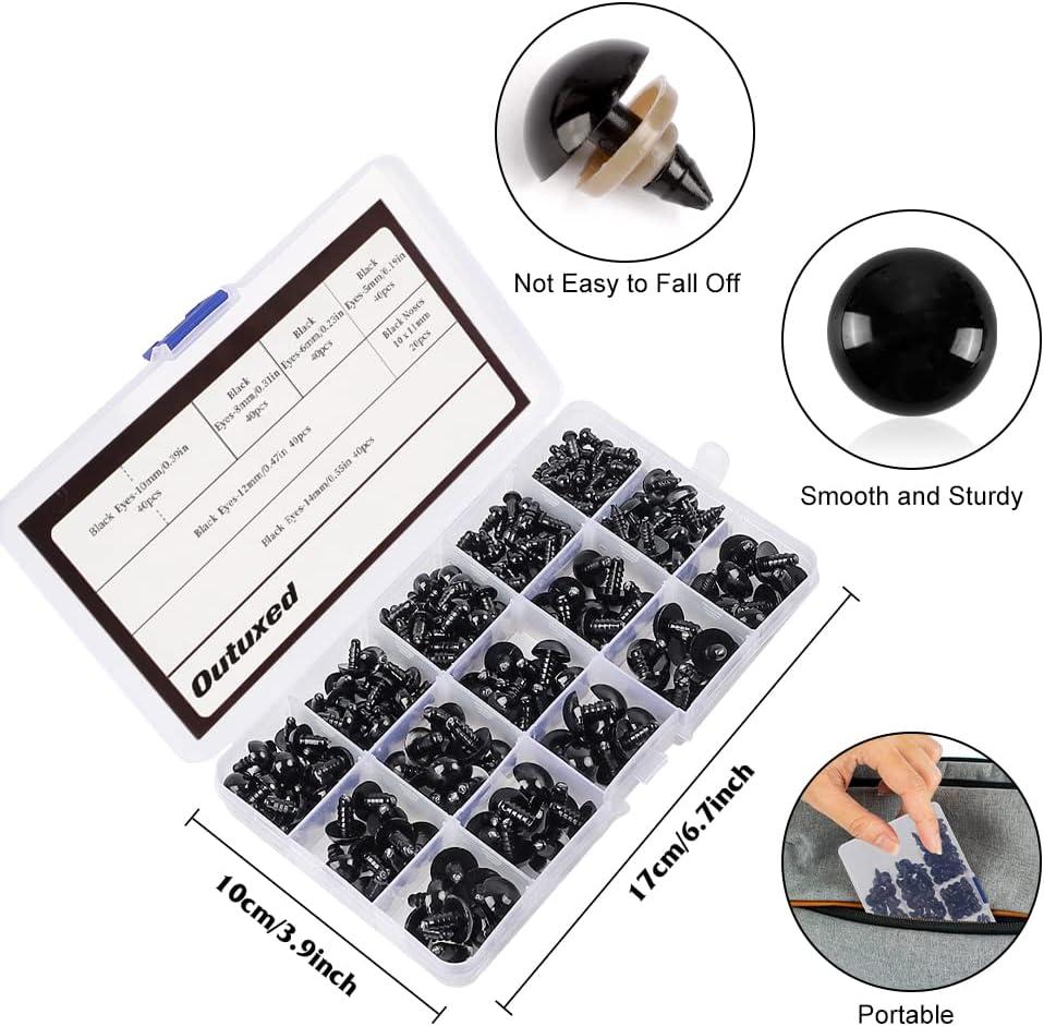 260pcs Plastic Safety Eyes and Noses with Washers Craft Doll Eyes Black  Safety Eyes for Amigurumi Puppet Plush Animal and Teddy Bear