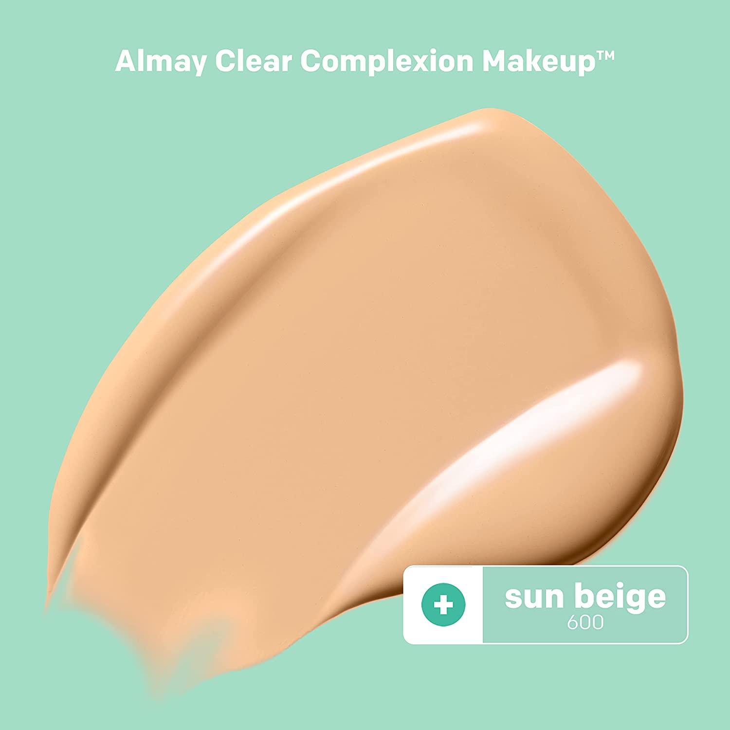 Almay Clear Complexion Acne Foundation Makeup with Salicylic Acid -  Lightweight, Medium Coverage, Hypoallergenic, Fragrance-Free, for Sensitive  Skin , 600 Sun Beige, 1 fl oz. NEW VERSION 600 Sun Beige