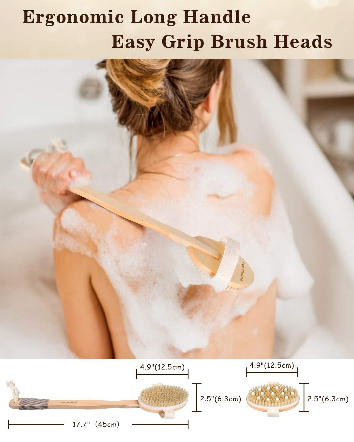Bath & Relax Bath Body Brush Natural Bristles Long Handled Shower Back Scrubber  Brush - Exfoliating Scrub Skin Brush - Back Shower Brush - Dry or Wet Body  Brushing - For Men and Women
