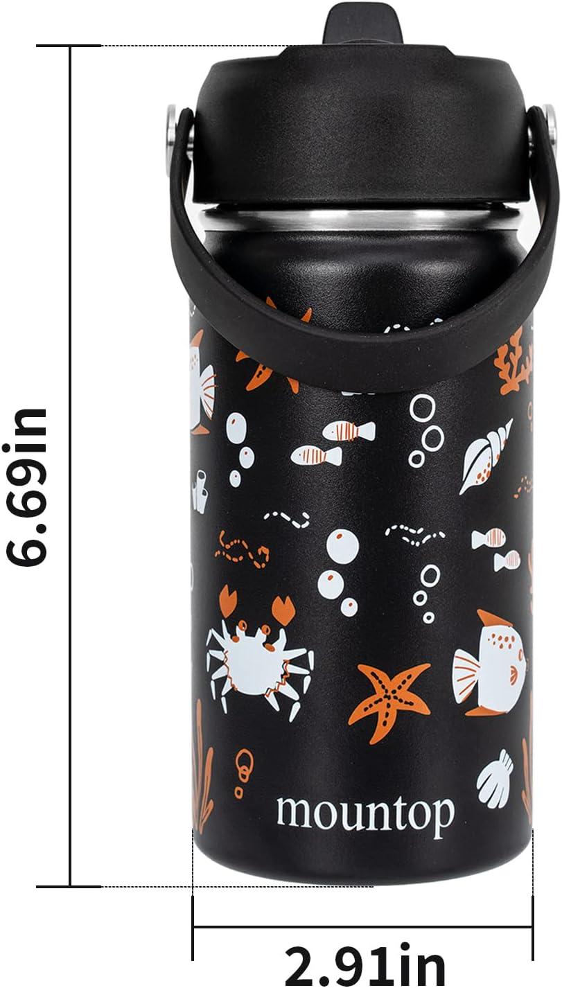 mountop Kids Water Bottle Stainless Steel Double Wall Insulated with Straw  Lid Leak-proof and Spill-proof Water Bottles for Kids Ideal for School  Travel and Daily Use 14oz Marine animals