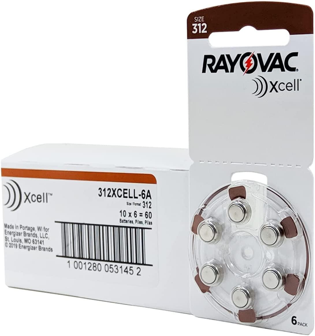 60 x Size 312 Rayovac Extra Advanced Hearing Aid Batteries 