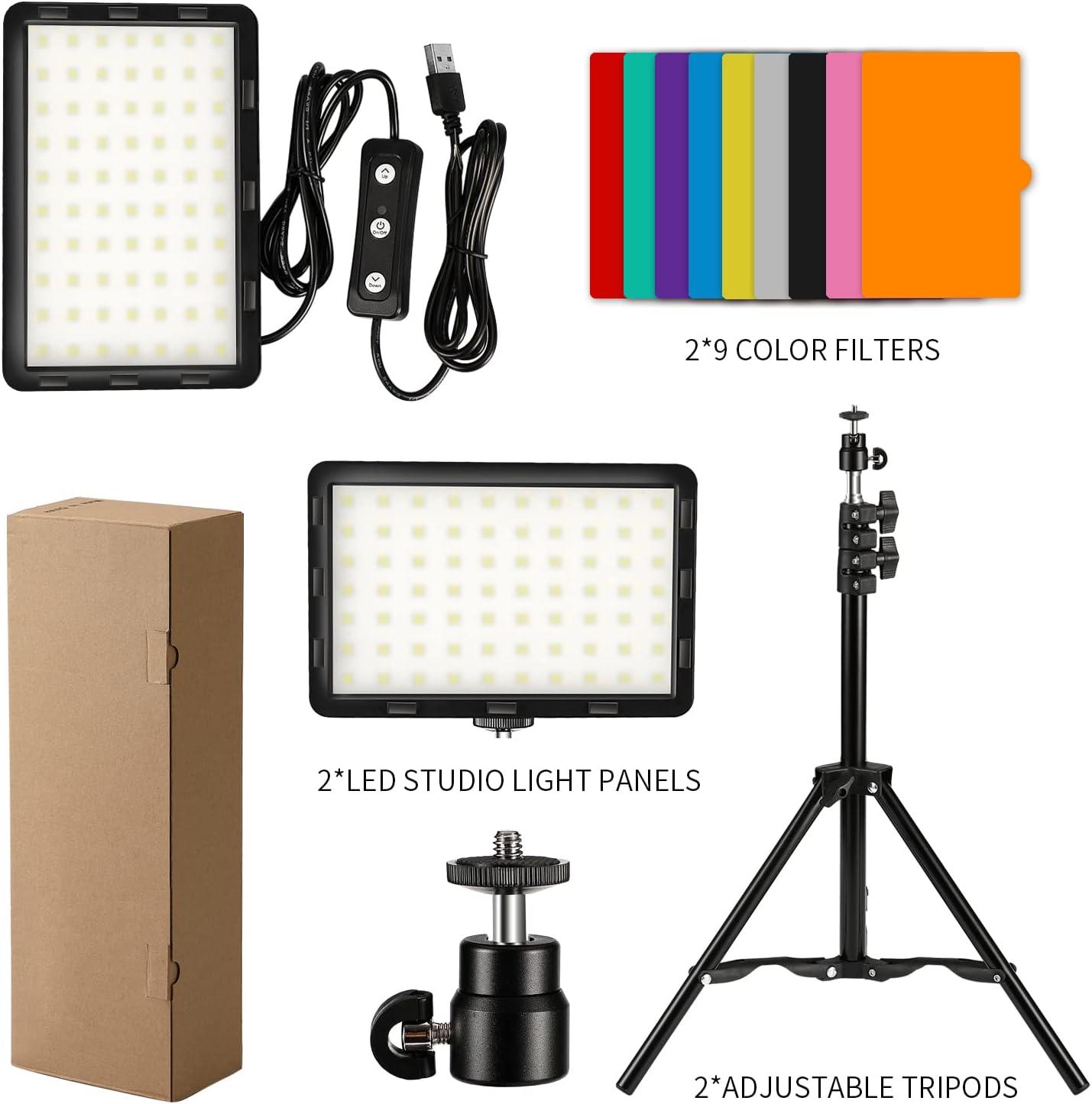 Photography Video Lighting Kit, LED Studio Streaming Lights W/70 Beads &  Color Filter for Camera Photo Desktop Computer Conference Game Stream