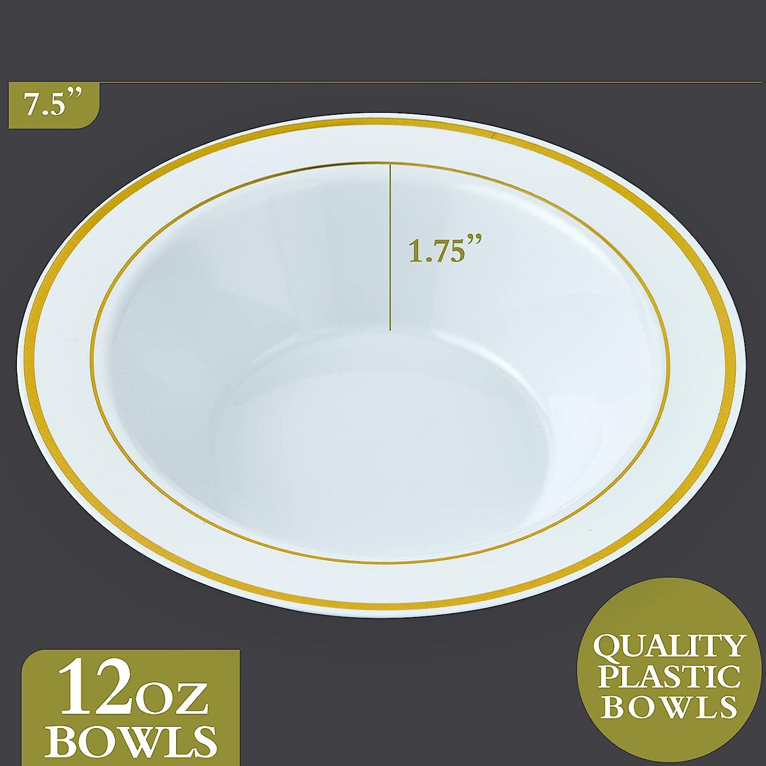 JOLLY PARTY 50PCS Plastic Bowls with Gold Rim-12oz disposable Soup