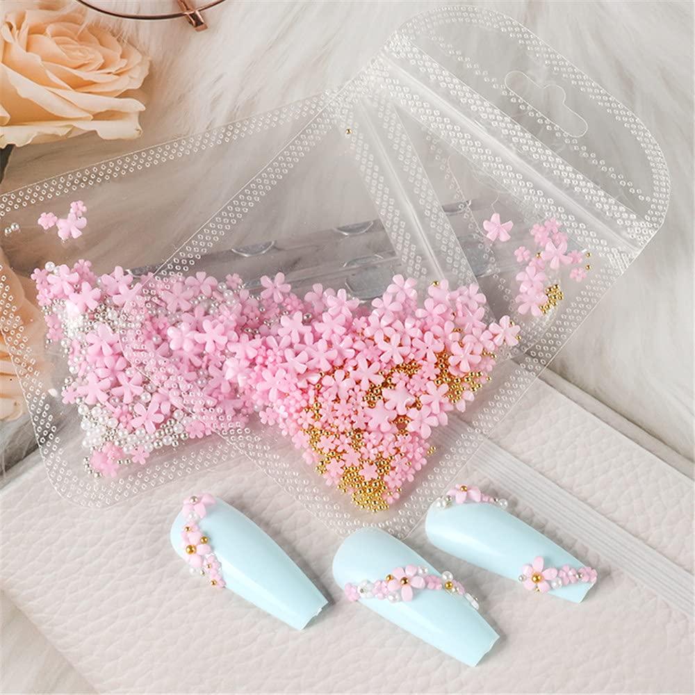 Flower Nail Charms 3D Flowers and Metal Caviar Beads Nail Art Decoration  Five Petal Flower Pearl Acrylic Nail Art Stud Accessories for Women Girls  DIY