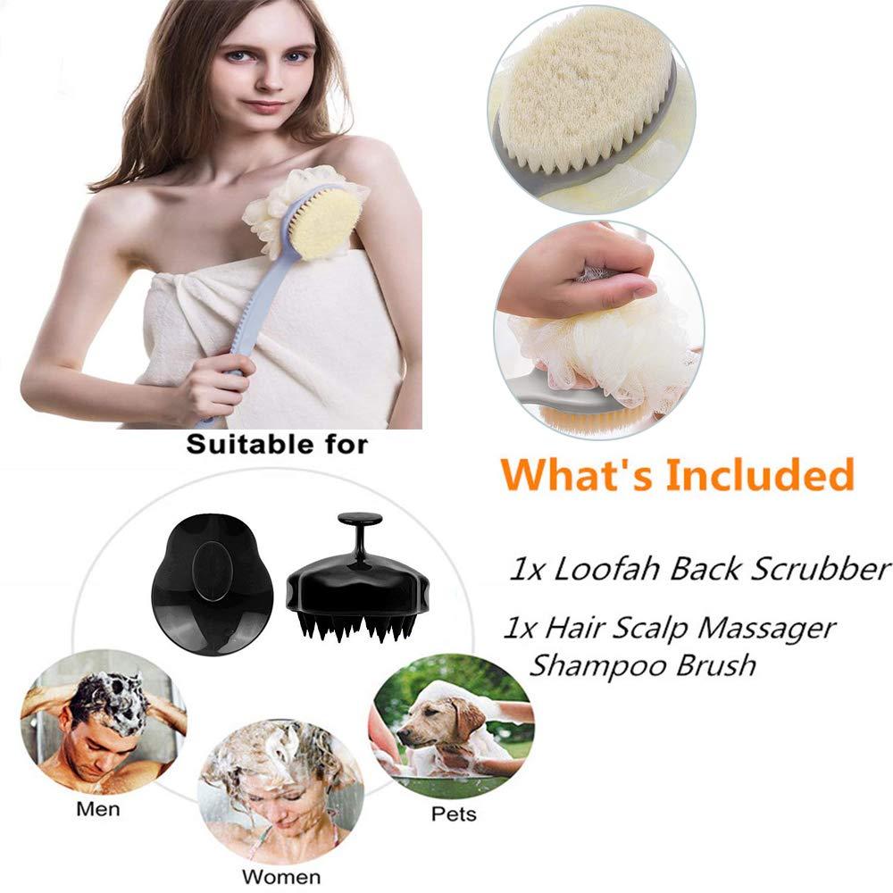 Cinlitek Silicone Body Scrubber & Scalp Massager, Long Handle Back