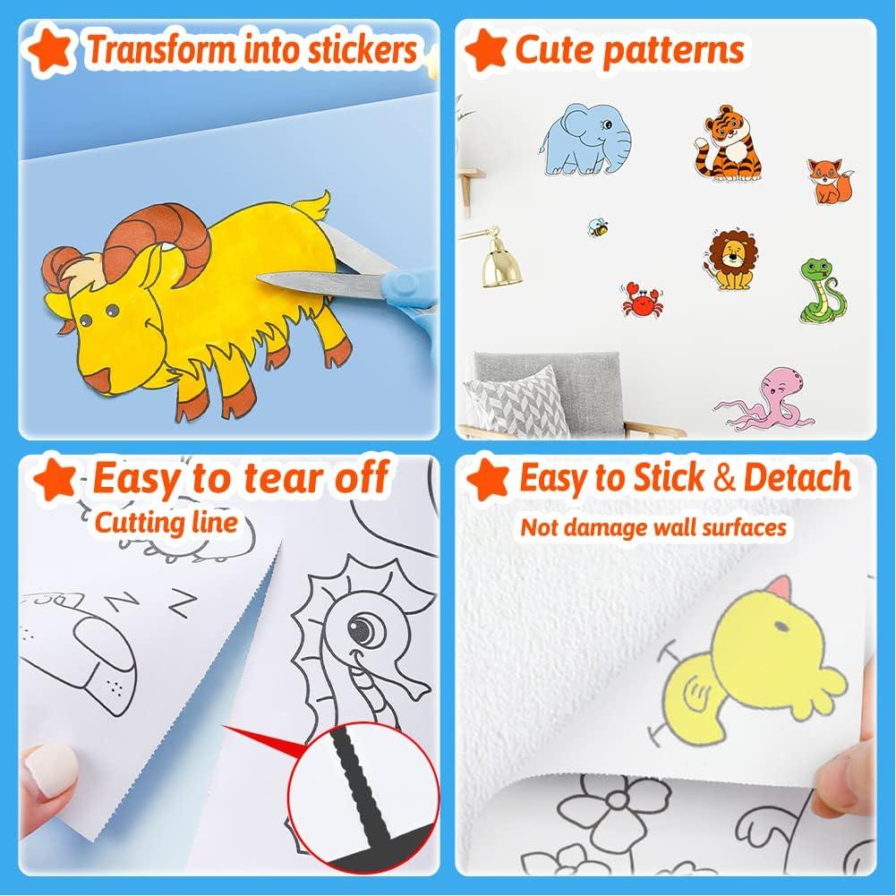 2 Pack Children's Drawing Roll Animal Coloring Paper Roll for Kids Sticky  DIY Painting Drawing Paper Rolls for Toddler Wall Coloring Paper Stickers  Coloring Books 79 11.8 Inch(Dinosaur and Astronaut)
