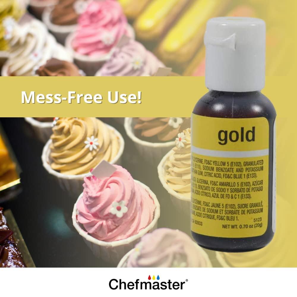 Chefmaster Gold Liqua-Gel Food Coloring, Vibrant Color, Professional-Grade Dye for Icing, Frosting, Fondant, Baking & Decorating, Fade-Resistant, Easy-to-Use, Made in USA
