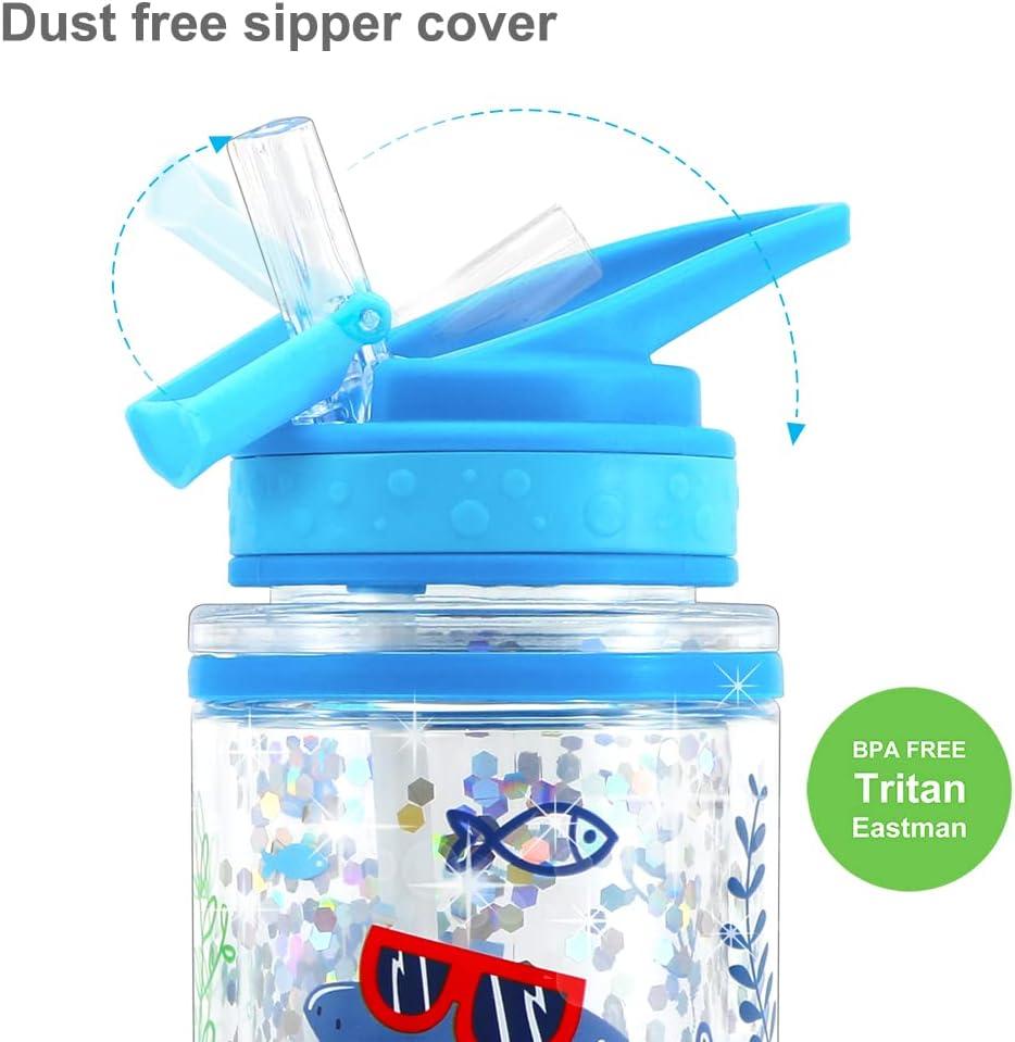 Home Tune Cute Water Bottle for Kids Girls Boys BPA Free & Sturdy Print & Leak  Proof Flip Straw & Carry Loop & Easy Clean 15oz - Shark