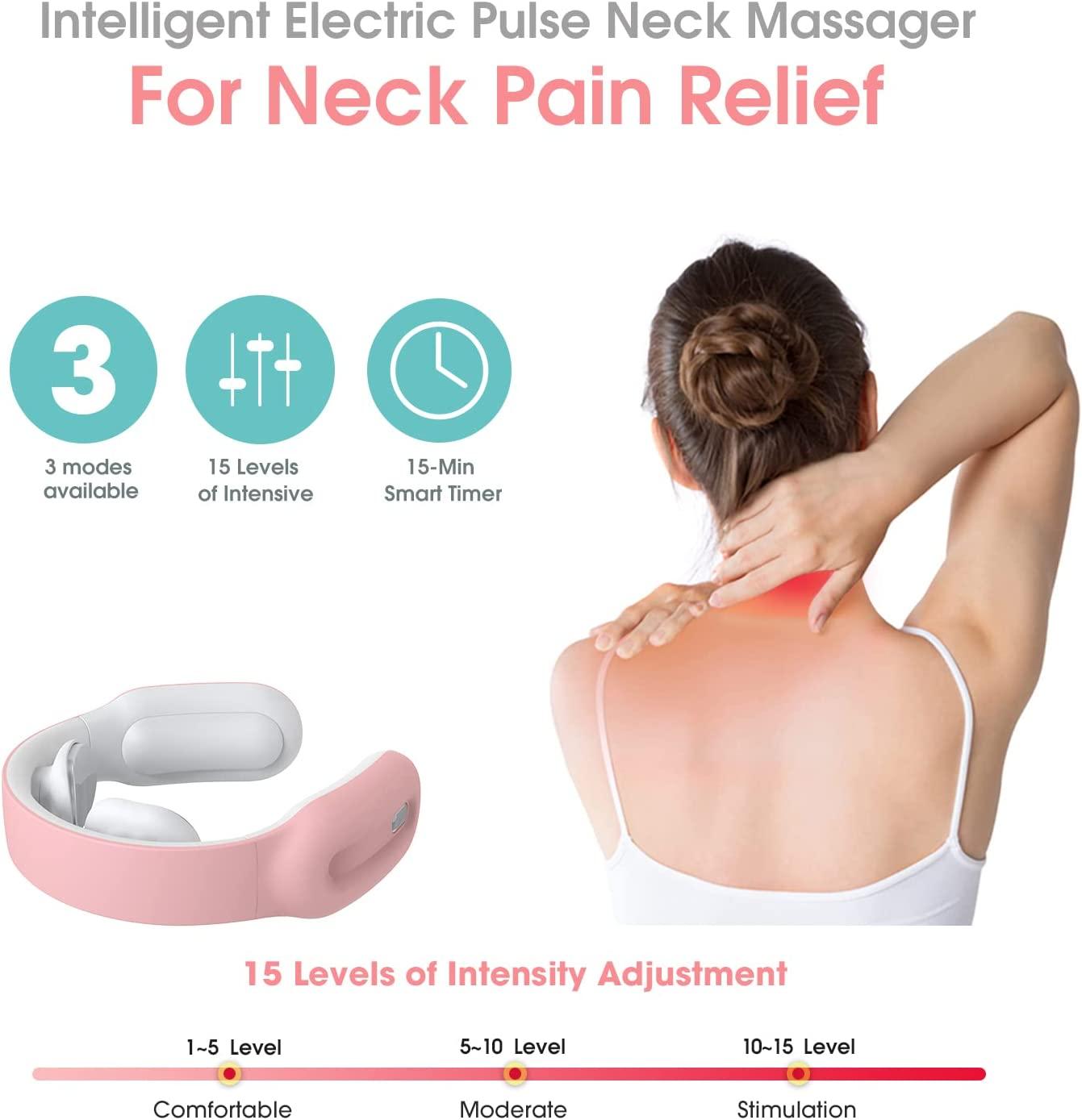 Intelligent Neck Massager with Heat for Neck Pain, Protable Cordless  Electric Neck Massage Deep Tissue Trigger Point Massage with 4 Modes 15  Strength Levels for Office, Home, Car and Gift 