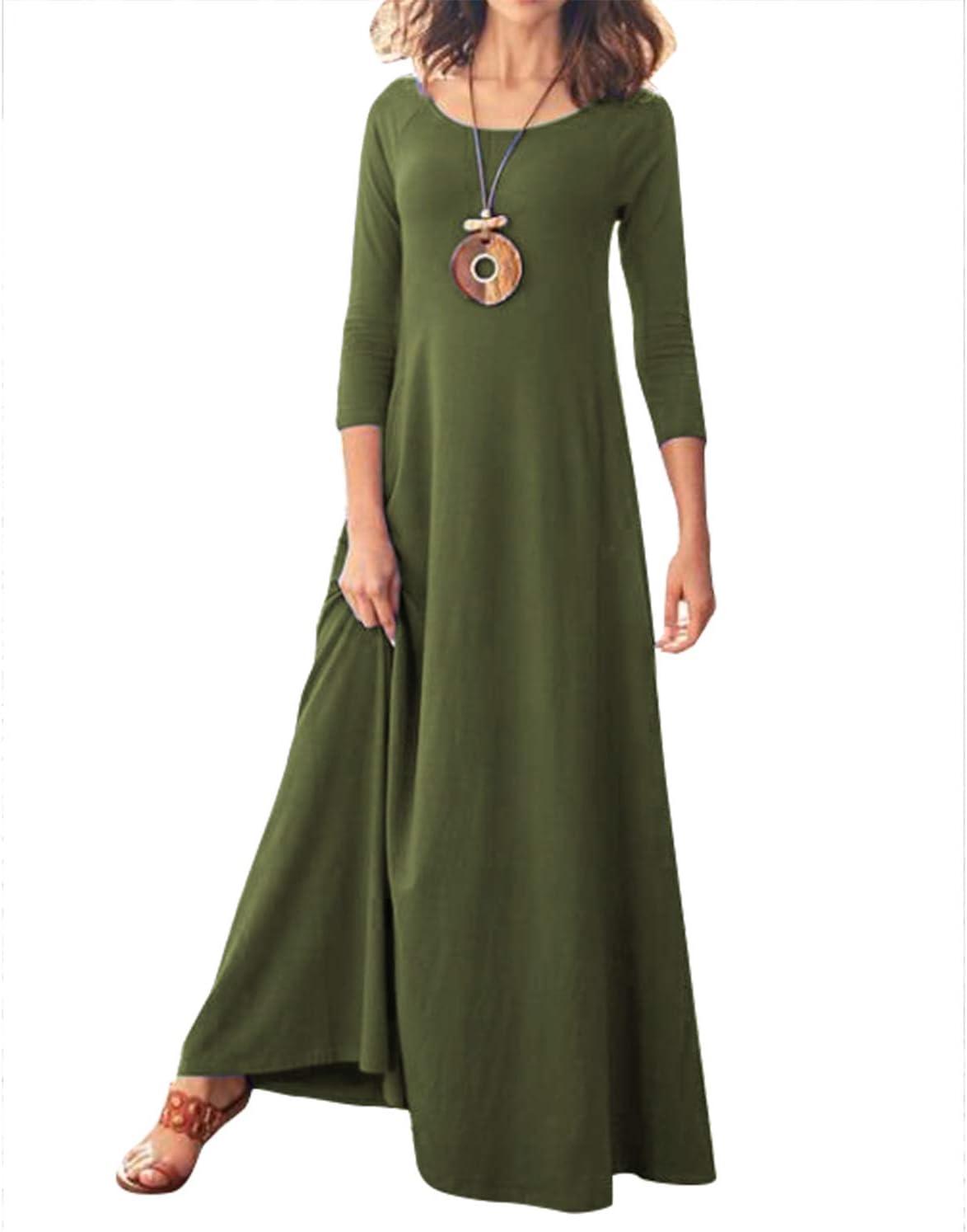 Zenana 3/4 Sleeve Ruffle Hem Maxi Dress With Pockets Sapphire
