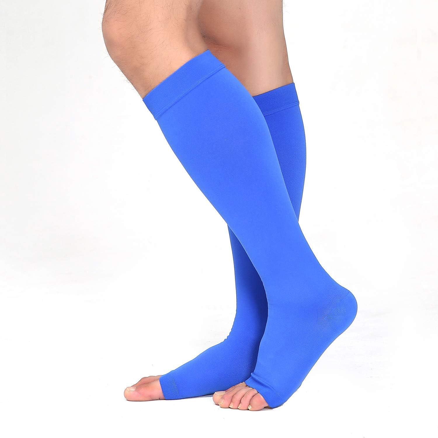 TOFLY Medical Compression Stockings 20-30 mmHg Knee High Compression Socks  M 20-30mmhg Open-toe Blue