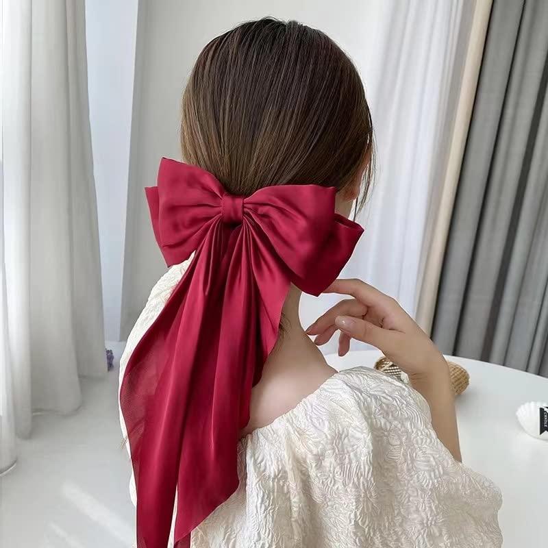 Women Long Ribbon Hair Bows Barrettes Clips Large Bows Hair Clip