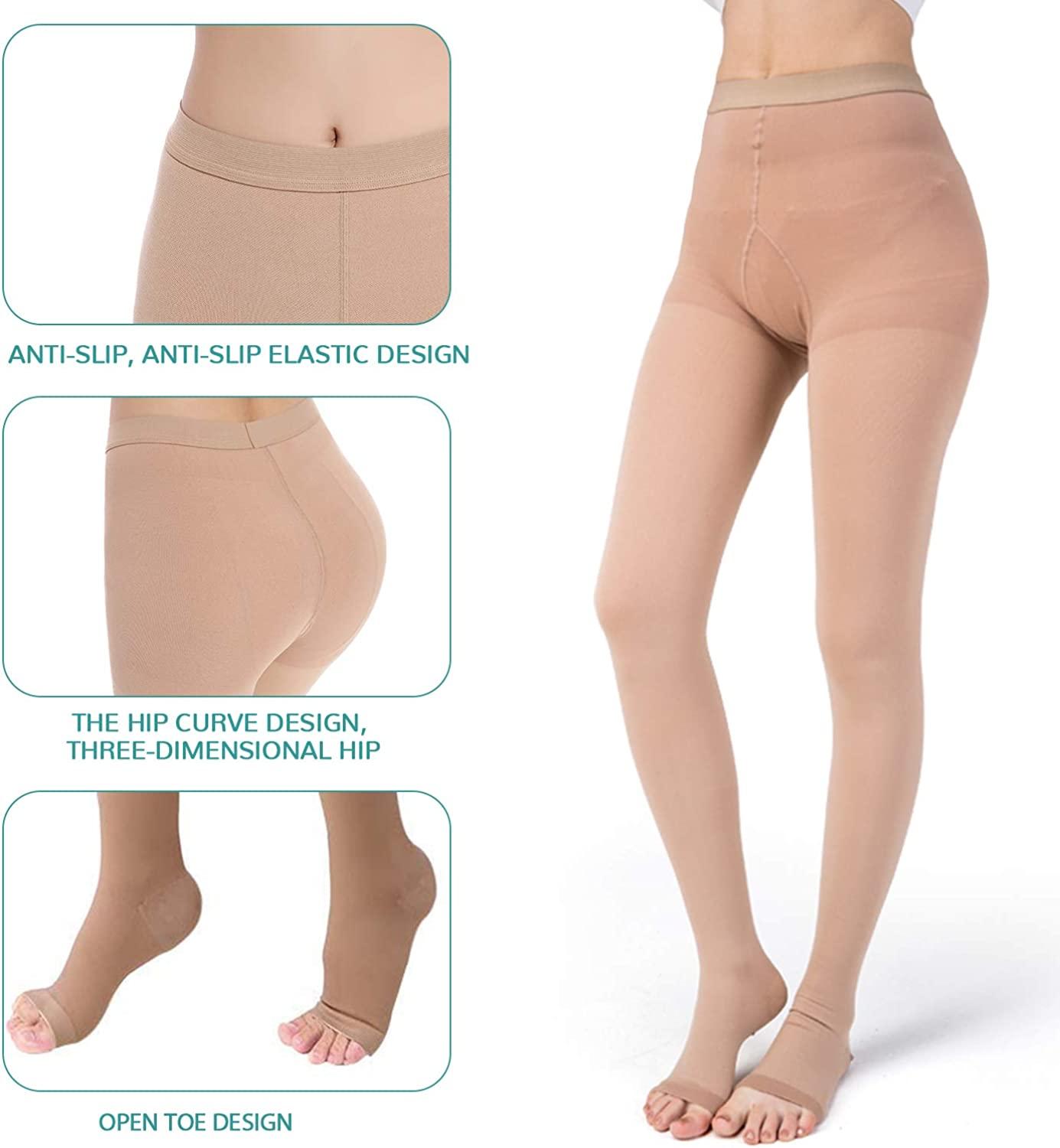  Plus Size Opaque Compression Pantyhose For Women 20-30mmHg -  Toeless Graduated Support Compression Tights For Post Surgery