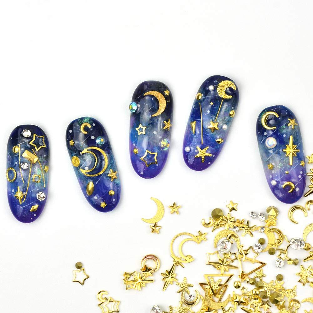 Mix Gold Nail Art Rivet Star Moon Pearl Rhinestones Gems 3D Decoration  Manicure