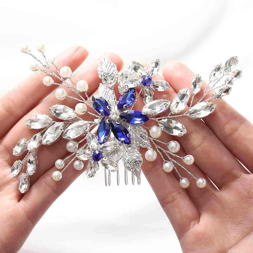 Olbye Wedding Hair Comb Blue Rhinestone Bridal Hair Accessories for Bride  and Bridesmaids Wedding Hair Piece Silver
