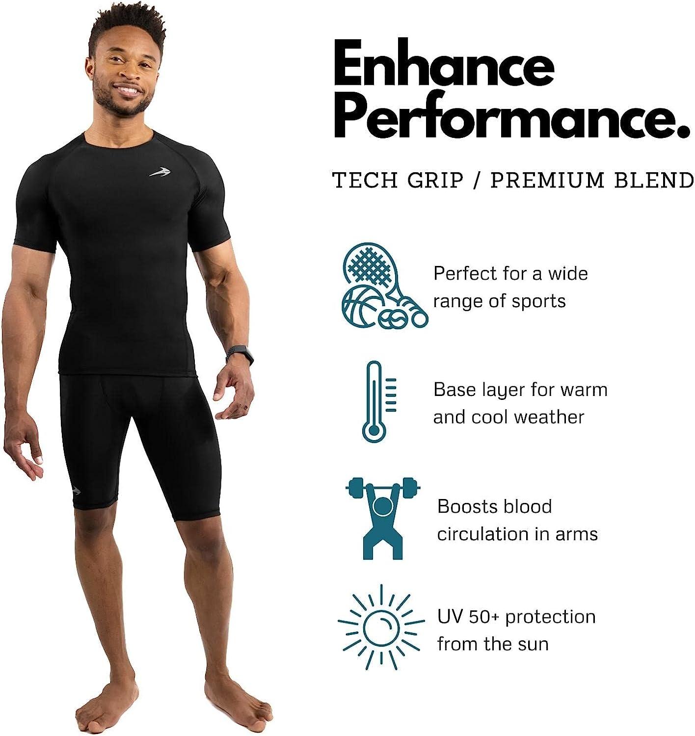CompressionZ Men's Short Sleeve Compression Shirt - Athletic Base Layer  Black X-Large