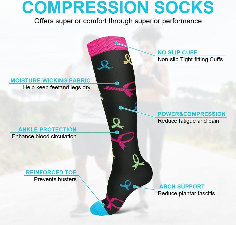 Compression Socks Best for Nurses, Travel, Pregnancy - 6Pairs Breathable  Elastic Sports Knee High Socks - Men Women Stockings, L/XL